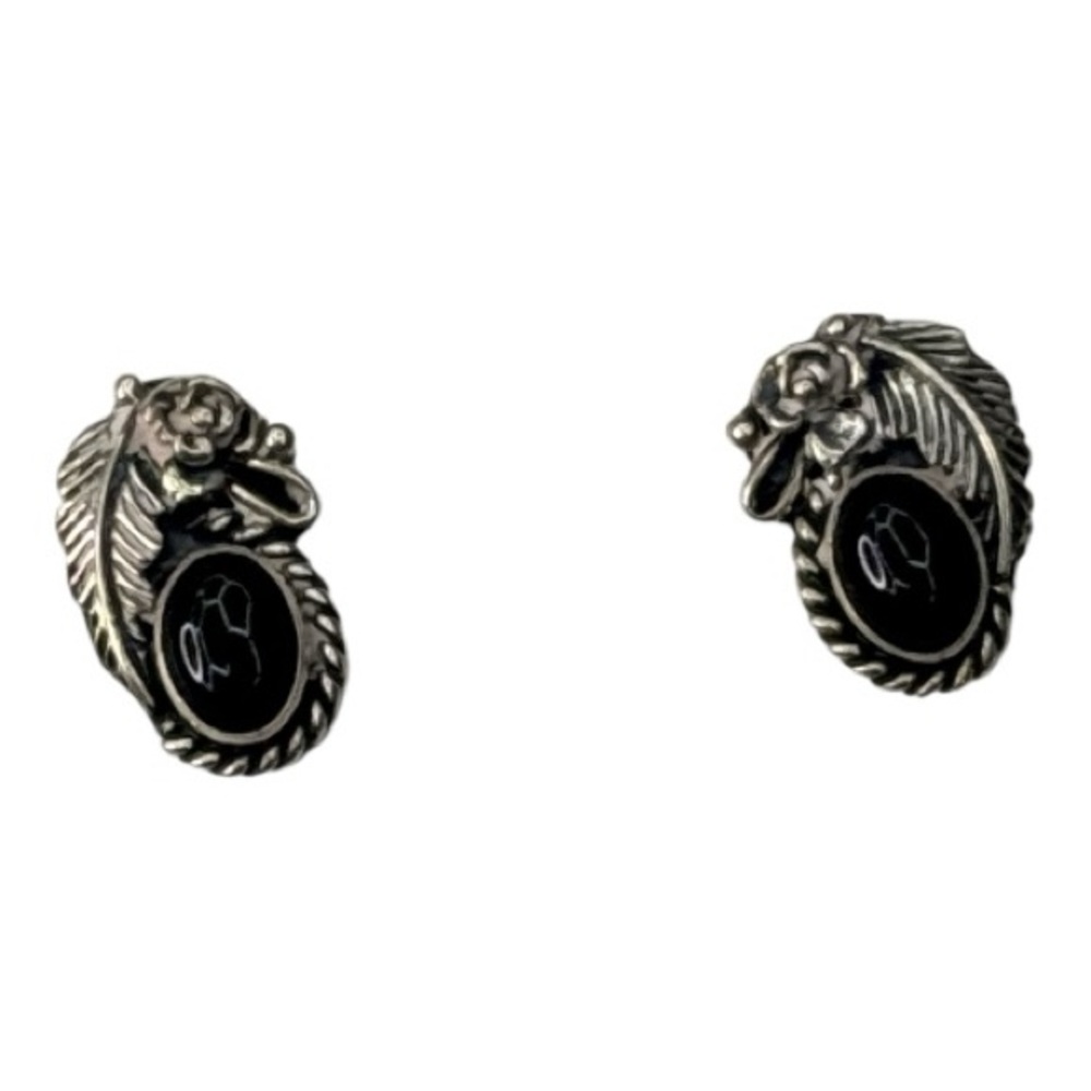 Vintage Sterling Silver Native American Black Onyx Studded Earrings